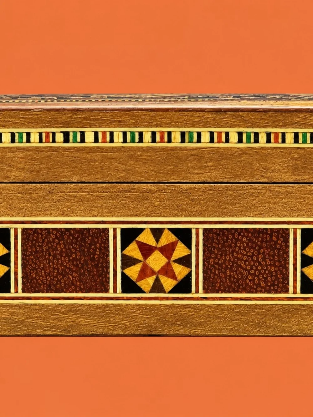Vintage 1976 Mosaic Marquetry Inlay Wood Jewelry Trinket Box Handcrafted